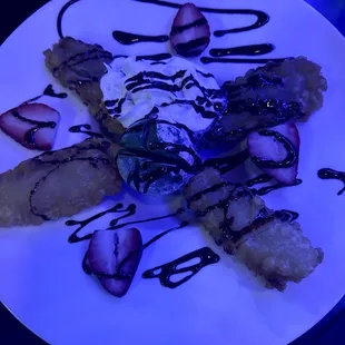 Banana sundae with green tea mochi