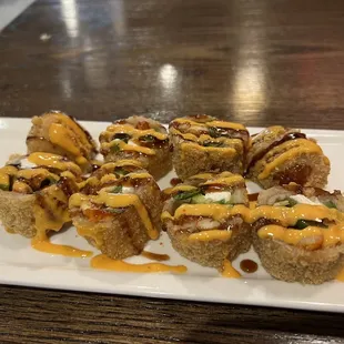 Lake Charles Roll (fried battered rice paper with jalapeños, cream cheese and crawfish)