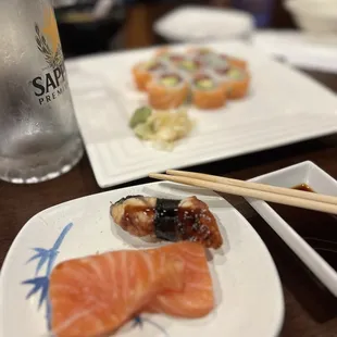 Sake sashimi and unagi nigiri
