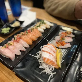 Nigiri, salmon belly, sashimi