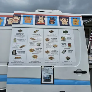 a menu on a food truck