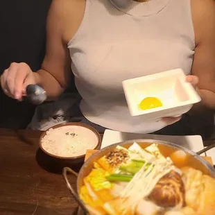 Egg yolk, rice and sukiyaki