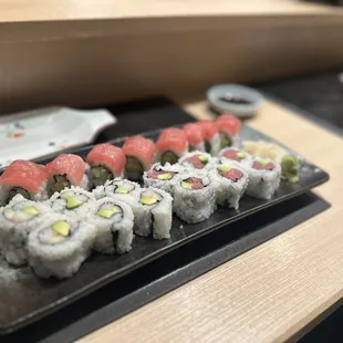 California roll, tuna avocado and Red Bull.