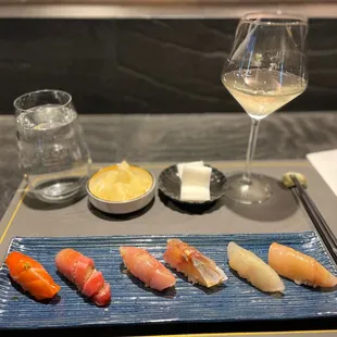 R to L *Kanpachi  *Hirame  *Tsuri Aji *Ji Kinmedai *Zuke Chu-Toro *Nijimasu