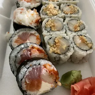 House Special Roll (left) and Spicy Escolar Roll (right).