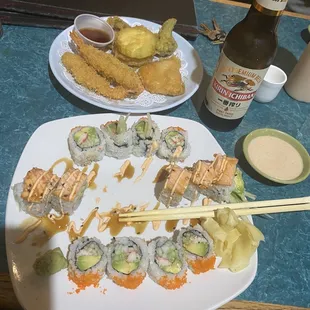 Dancing Crazy, California Roll, and fried Tempura.