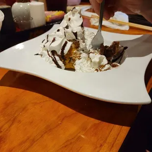 All of us digging into fried chocolate ice cream.  Delicious!
