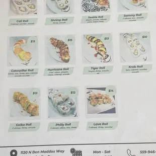 Sushi menu