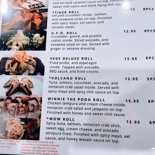 the menu for the sushi house