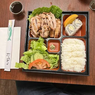 Chicken Teriyaki Bento Box with white rice.