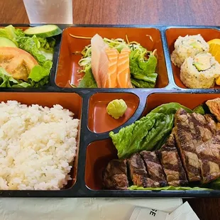 Beef teriyaki and sashimi combo