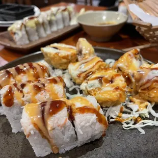 a plate of sushi on a table