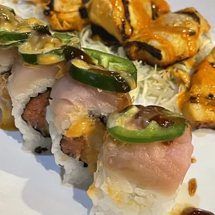 Crazy spicy roll and bbq albacore