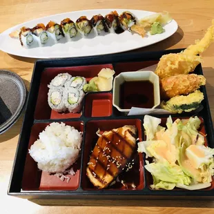 a variety of sushi dishes