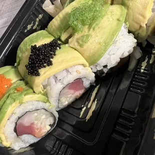 a variety of sushi rolls