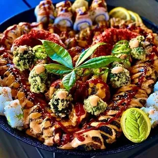a pizza with broccoli and other toppings