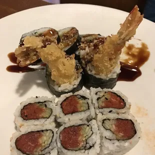 Spicy tuna &amp; tempura shrimp rolls