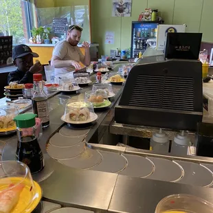 interior, sushi and sashimi