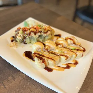 Godzilla roll on the left and Snowhite roll on the right