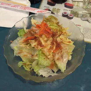 The ginger salad looks pretty. A little peppery.