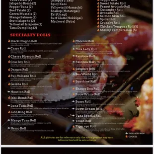 All you can eat dinner menu