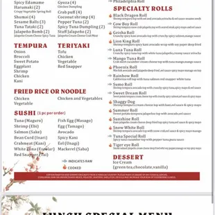 All you can eat Lunch menu