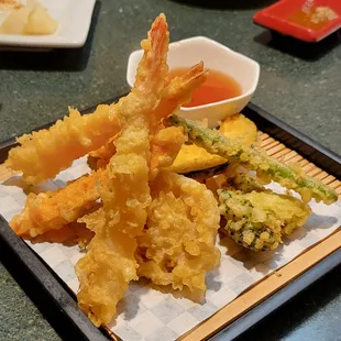 Shrimp &amp; Veggie Tempura, small, appetizer size with two shrimps, $10.95 - 4.5 Stars