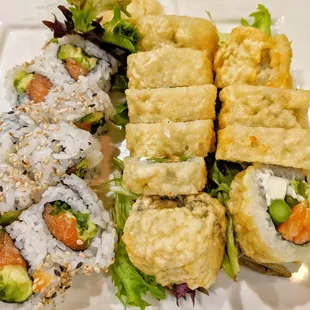 a variety of sushi rolls