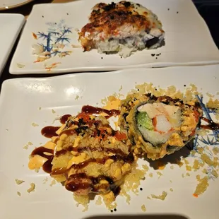 Baked pepperoni roll (top) Bonsai tree toll (bottom)