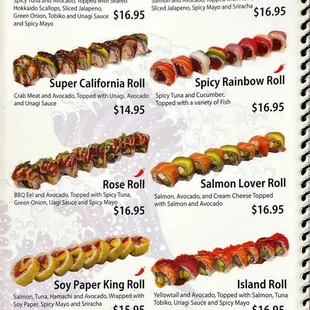 menu, sushi and sashimi