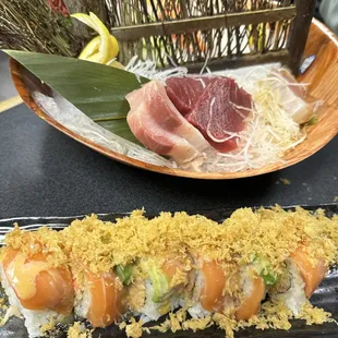 Mango crunch roll and bluefin tuna.