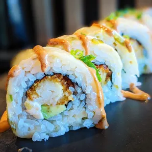 a close up of a sushi roll