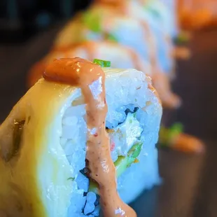 a close up of a sushi roll