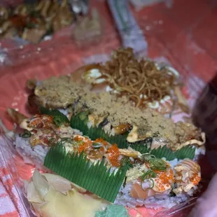 a close up of a sushi on a plate