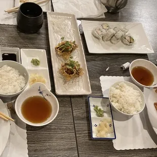 L to R:  Combo Tempura, Japanese Nachos, CA Roll, Shrimp Trmpura
