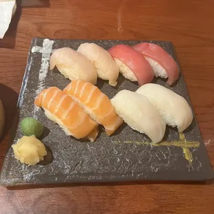 2 orders of Yellowtail, Tuna, white tuna, and Salmon Sushi