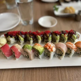 Rainbow Roll and 
 Caterpillar Roll - too beautiful to eat!!