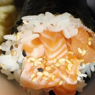 a close up of a sushi roll