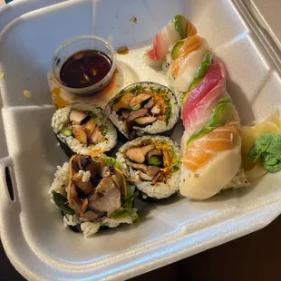 Chicken Teriyaki roll, rainbow roll