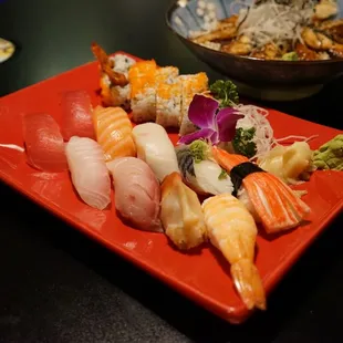 a plate of sushi on a table