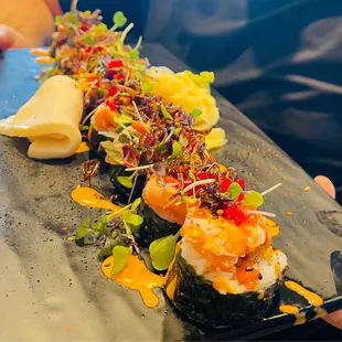 Omakase roll w/ butterfish sushimi