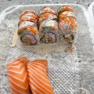 a tray of sushi rolls