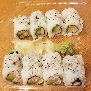 California Roll on top, California II Roll on bottom