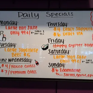 Daily Specials menu as of 6/2023
