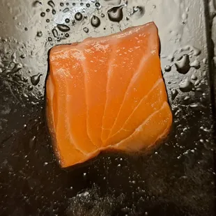 Salmon in chirashi was cut into squares
