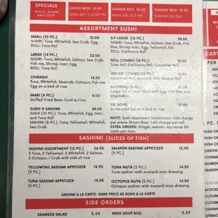 The current menu as of 2022