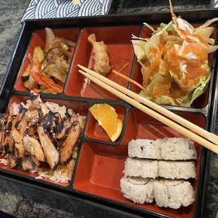 Bento box: chicken teriyaki and California Roll