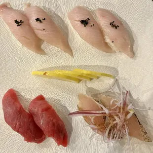 Hamachi, Blue Fin Tuna and Albacore beautifully plated!