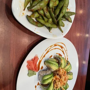 Spicy Garlic Edamame &amp; Mardi Gras Roll