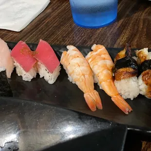 Nigiri - scallop, shrimp, eel, tuna, yellow tail
